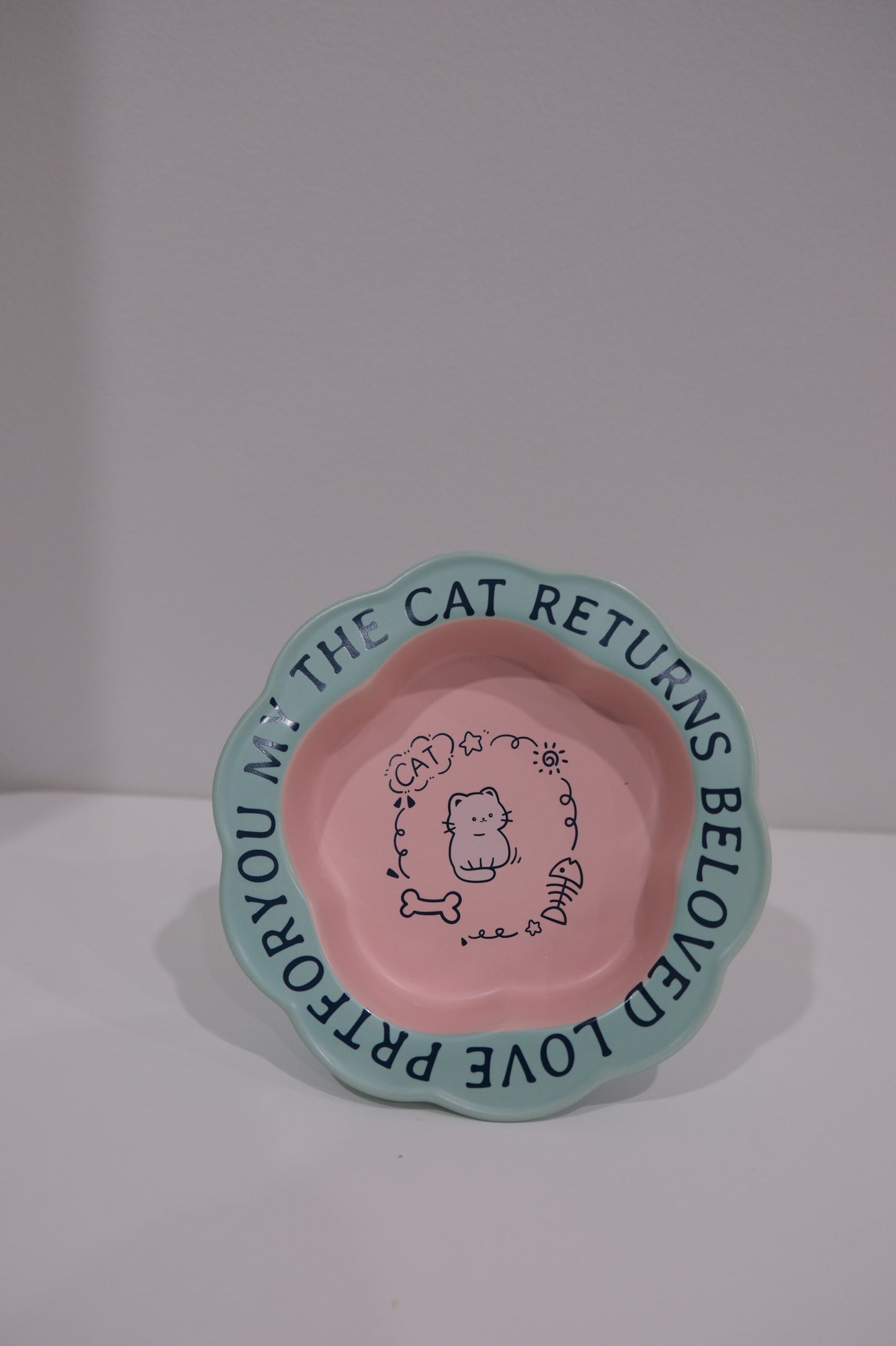 Blue Pink Cat Wooden Stand