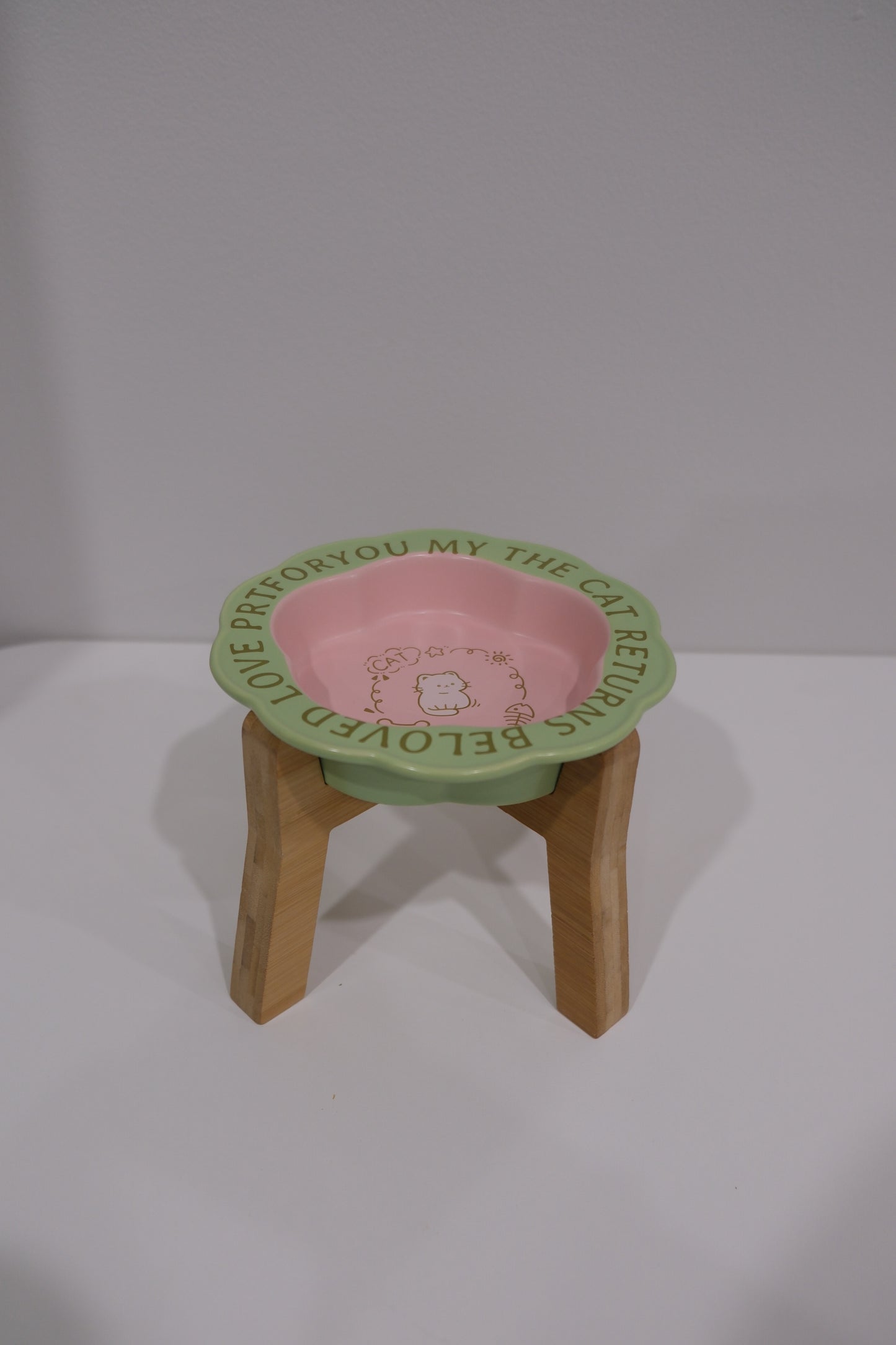 Green Pink Cat Wooden Stand