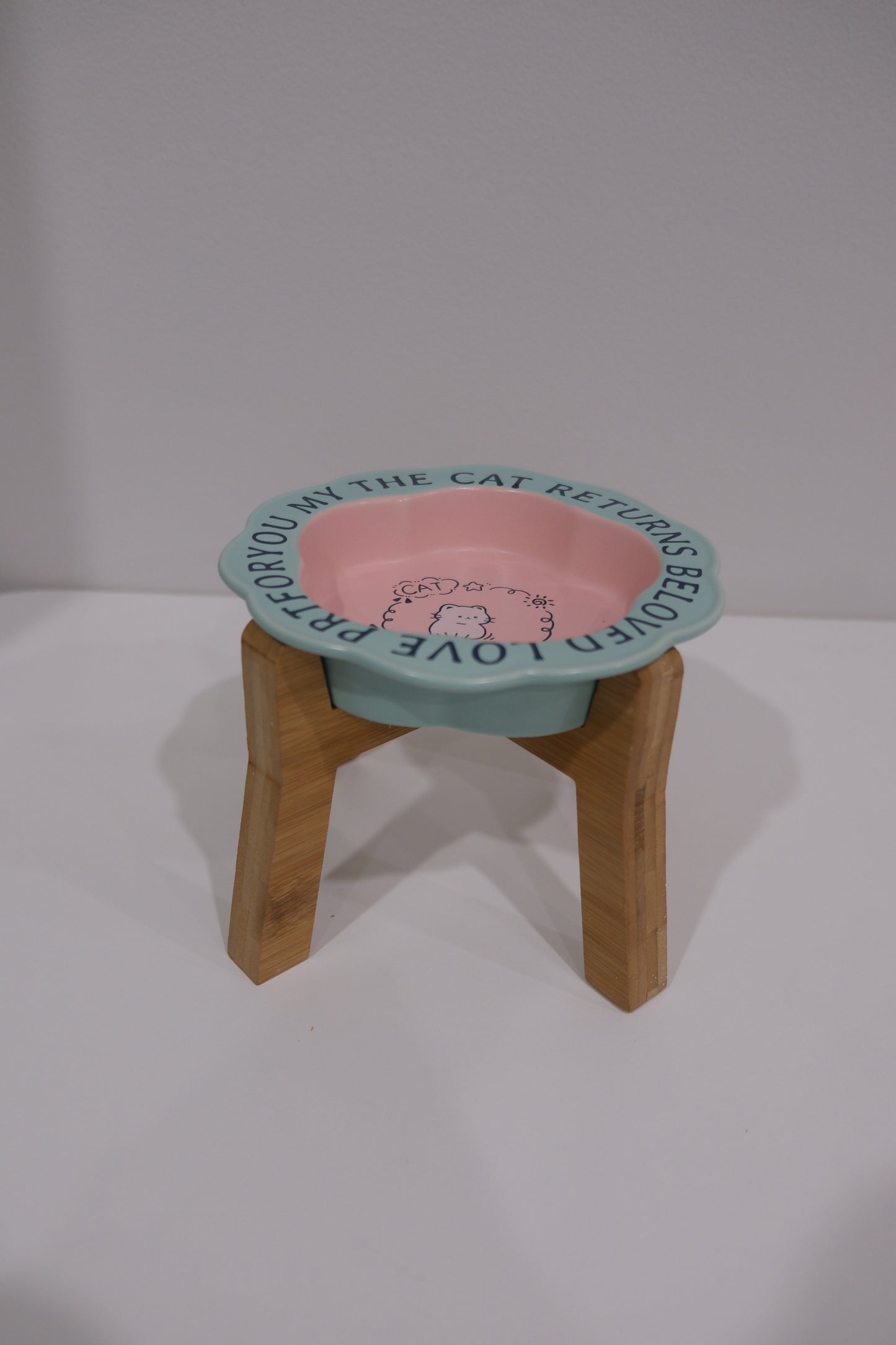 Blue Pink Cat Wooden Stand
