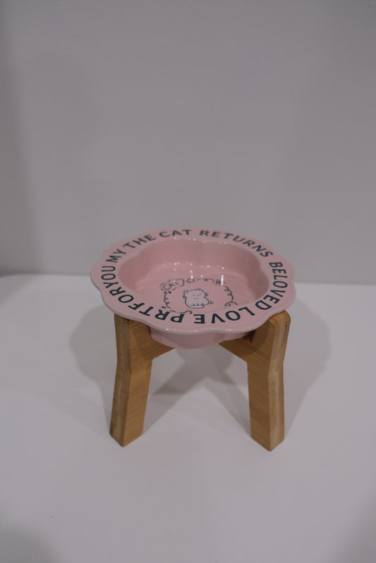 Pink Cat Wooden Stand