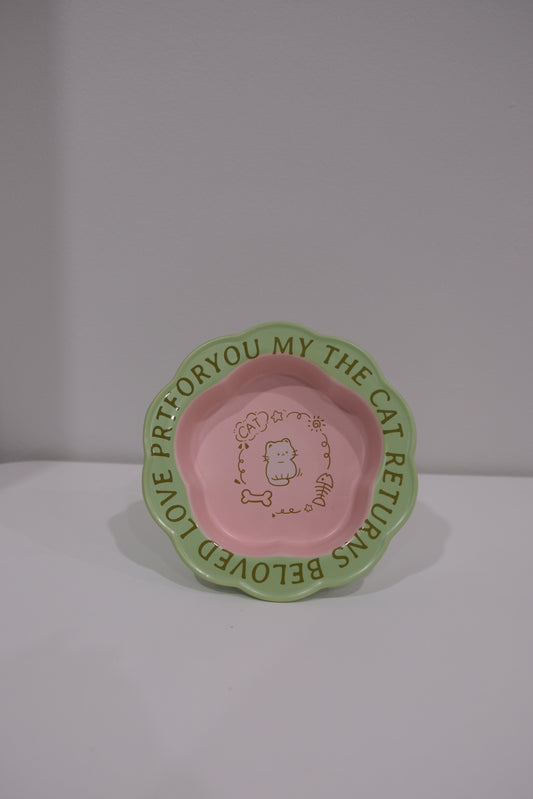Green Pink Cat Wooden Stand