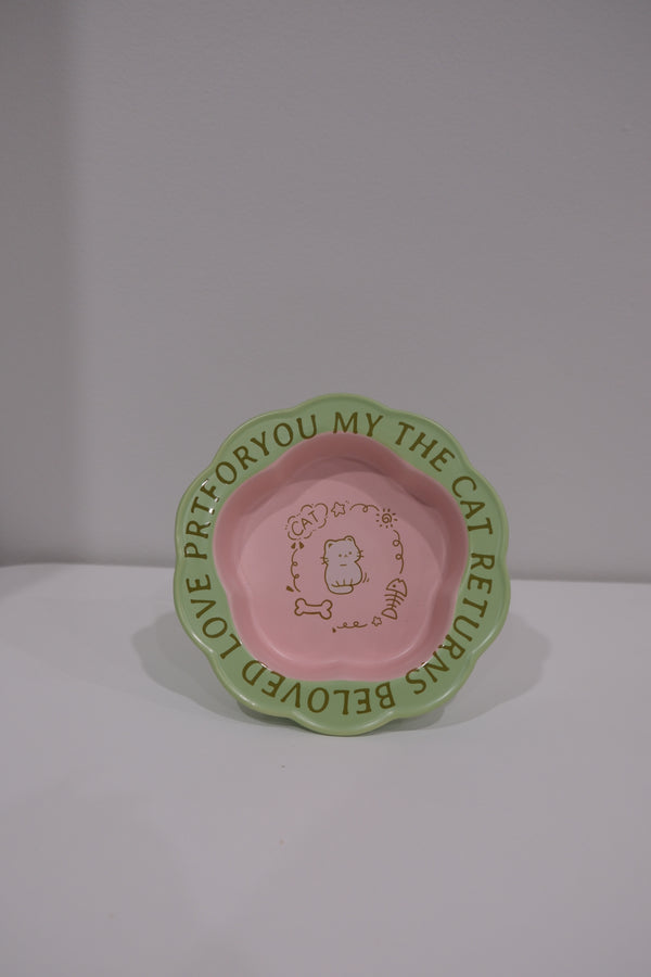 Green Pink Cat Wooden Stand