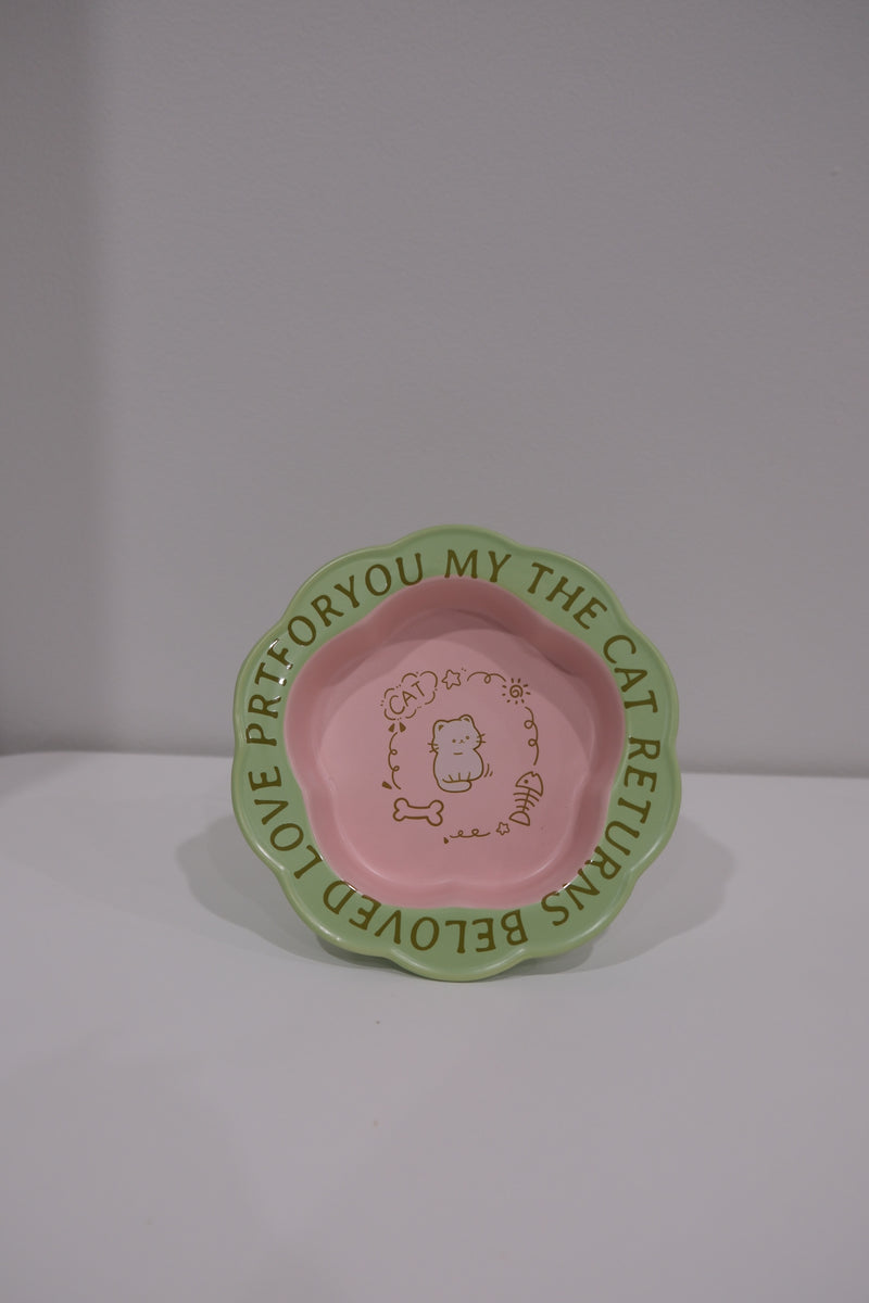 Green Pink Cat Wooden Stand