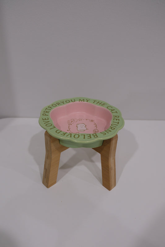 Green Pink Cat Wooden Stand