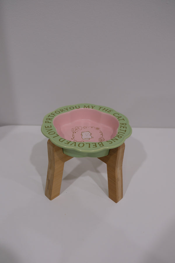 Green Pink Cat Wooden Stand