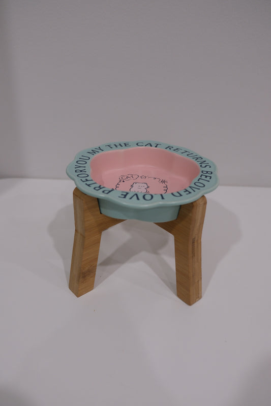 Blue Pink Cat Wooden Stand